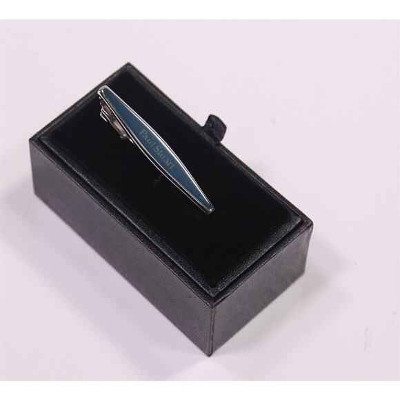 Paul Stuart Silver/Turquoise Logo Tie Clip Bar New in Box - Picture 1 of 3